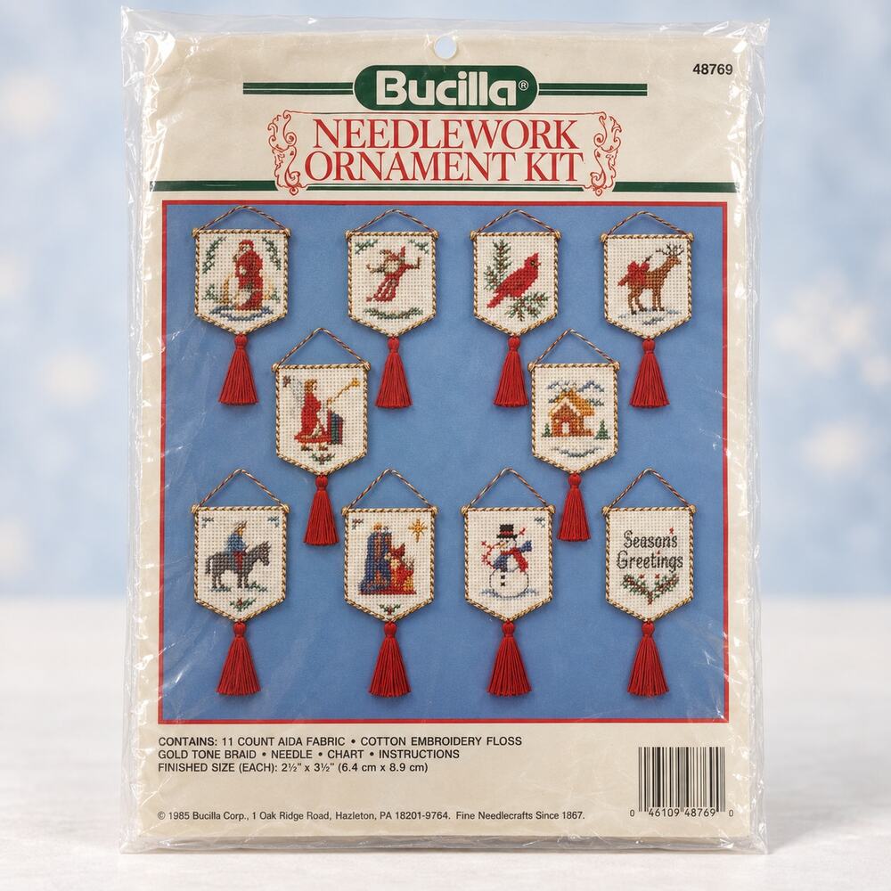 Bucilla Counted Cross Stitch Kit 8 Christmas Nativity Ornaments Tassels 82844